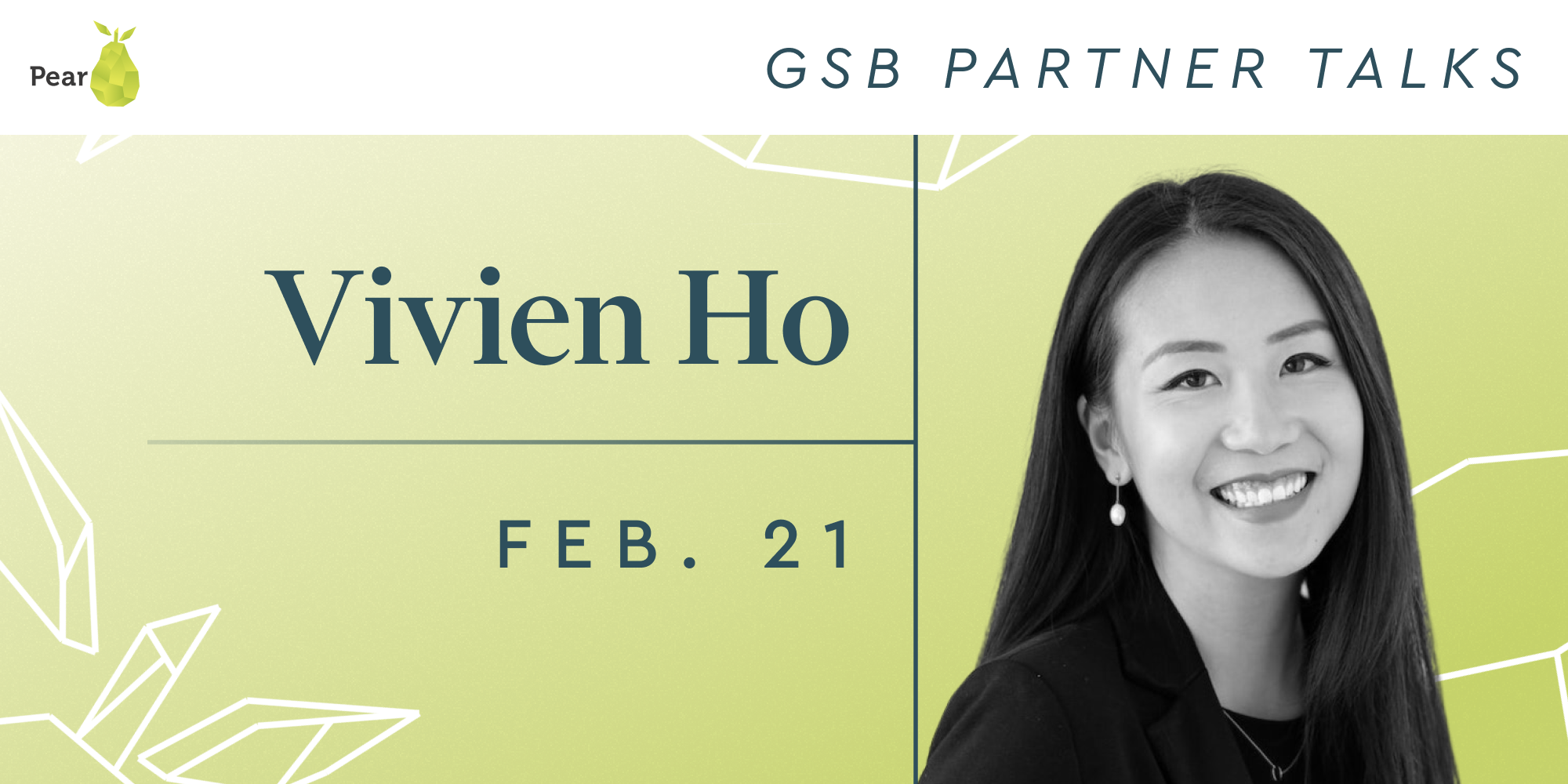 event GSB Partner Talks: Healthcare and ClimateTech with Pear VC’s Vivien Ho